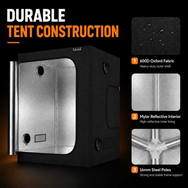 2 150 × 150cm ventilation kit — Tent fabric, reflective lining and steel pole details
