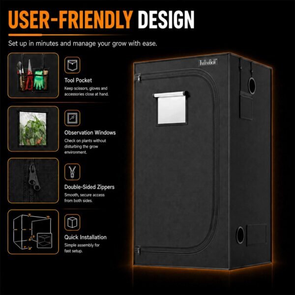 90 × 90cm ventilation kit — Viewing window, tool storage and access details