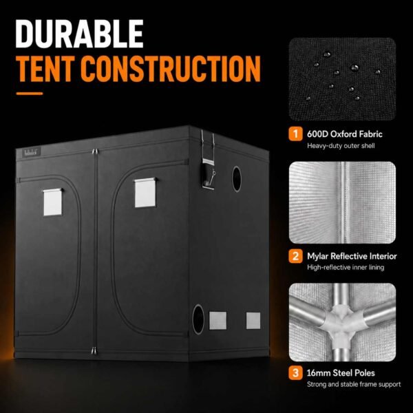 240 × 240cm ventilation kit — 600D enclosure fabric and construction details