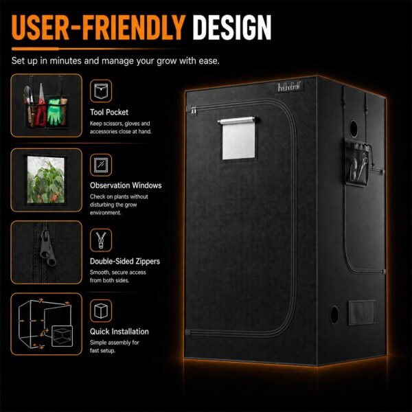120 × 120cm ventilation kit — Viewing window, tool storage and access details