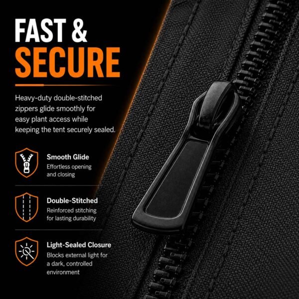 240 × 120cm ventilation kit — Double-stitched zipper close-up