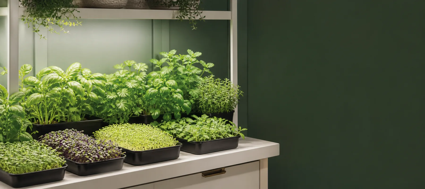 T8 grow lights used across a wider indoor herb and propagation shelf